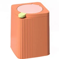 New Mini soptunna för skrivbord med lock, luktbeständig papperskorg med popup-lock för vardagsrumsskrivbord (Orange, Liten)