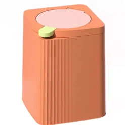 New Mini soptunna för skrivbord med lock, luktbeständig papperskorg med popup-lock för vardagsrumsskrivbord (Orange, Liten)