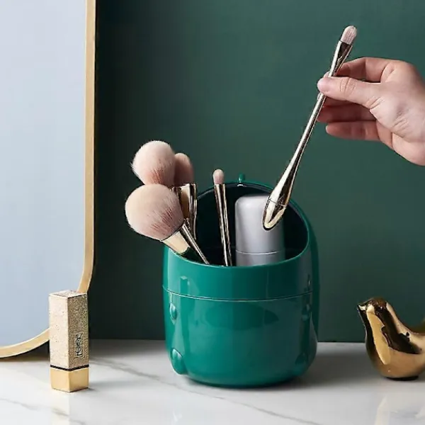 Hot Mini soptunna för skrivbord med lock, bärbar söt soptunna, liten soptunna (Grön)