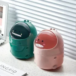 Hot Mini soptunna för skrivbord med lock, bärbar söt soptunna, liten soptunna (Grön)