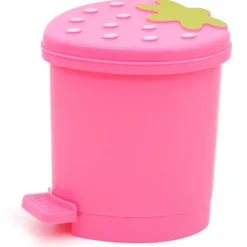 Clearance Mini soptunna för skrivbord med svänglock, söt rosa jordgubbe, mini bänksoptunnor för skrivbord, bil, kontor, kök