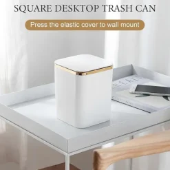 Hot Mini Soptunna med Lock - 2 L Pop Up Papperskorg för Badrum, Skrivbord, Soffbord (Vit)