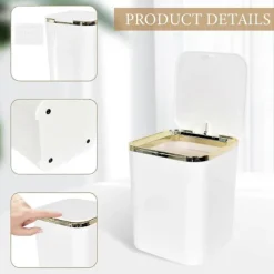 Hot Mini Soptunna med Lock - 2 L Pop Up Papperskorg för Badrum, Skrivbord, Soffbord (Vit)