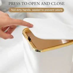 Hot Mini Soptunna med Lock - 2 L Pop Up Papperskorg för Badrum, Skrivbord, Soffbord (Vit)