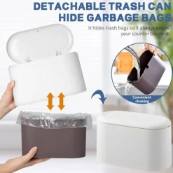 Sale Mini Soptunna med Lock - Liten Avtagbar Soptunna, Mini Soptunna i Plast, Pop-up Bänkskiva Papperskorg, Bänkskiva Soptunna för Badrum, Kontor