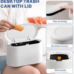 Sale Mini Soptunna med Lock - Liten Avtagbar Soptunna, Mini Soptunna i Plast, Pop-up Bänkskiva Papperskorg, Bänkskiva Soptunna för Badrum, Kontor