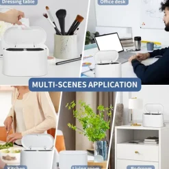 Sale Mini Soptunna med Lock - Liten Avtagbar Soptunna, Mini Soptunna i Plast, Pop-up Bänkskiva Papperskorg, Bänkskiva Soptunna för Badrum, Kontor