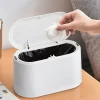 New Mini Soptunna med Lock, Avtagbar Liten Soptunna, Liten Plast Soptunna, Pop Up Bänkskiva Papperskorg, Bänk Soptunna för Ludd (Vit)