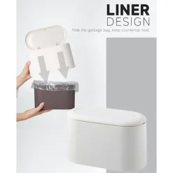 New Mini Soptunna med Lock, Avtagbar Liten Soptunna, Liten Plast Soptunna, Pop Up Bänkskiva Papperskorg, Bänk Soptunna för Ludd (Vit)