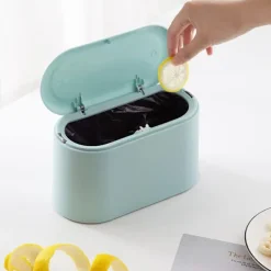 Mini Soptunna med Lock, Avtagbar Liten Soptunna, Liten Soptunna i Plast, Pop Up Bänkskiva Papperskorg, Bänkskiva Skräp Luddbehållare (Blå)