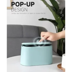 Mini Soptunna med Lock, Avtagbar Liten Soptunna, Liten Soptunna i Plast, Pop Up Bänkskiva Papperskorg, Bänkskiva Skräp Luddbehållare (Blå)