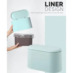 Mini Soptunna med Lock, Avtagbar Liten Soptunna, Liten Soptunna i Plast, Pop Up Bänkskiva Papperskorg, Bänkskiva Skräp Luddbehållare (Blå)