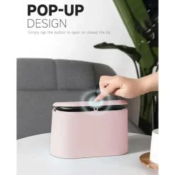 Online Mini Soptunna med Lock, Avtagbar Liten Soptunna, Liten Soptunna i Plast, Pop Up Bänkskiva Papperskorg, Bänkskiva Skräp Luddbehållare (Rosa)