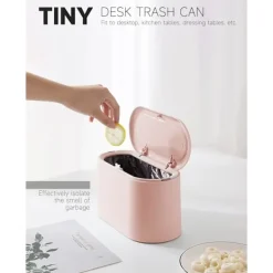 Online Mini Soptunna med Lock, Avtagbar Liten Soptunna, Liten Soptunna i Plast, Pop Up Bänkskiva Papperskorg, Bänkskiva Skräp Luddbehållare (Rosa)