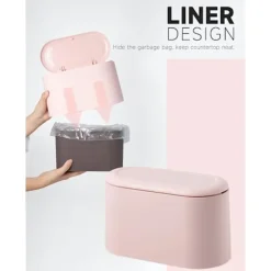 Online Mini Soptunna med Lock, Avtagbar Liten Soptunna, Liten Soptunna i Plast, Pop Up Bänkskiva Papperskorg, Bänkskiva Skräp Luddbehållare (Rosa)