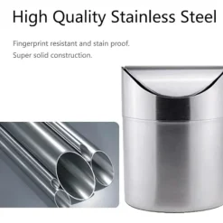 Mini Soptunna med Lock, Borstat Rostfritt Stål Liten Mini Soptunna, Mini Bänksoptunnor för Skrivbord Bil Kontor Kök, Svänglock