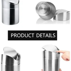 Mini Soptunna med Lock, Borstat Rostfritt Stål Liten Mini Soptunna, Mini Bänksoptunnor för Skrivbord Bil Kontor Kök, Svänglock