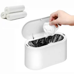 Best Mini Soptunna med Lock, Liten Soptunna, Skrivbordssoptunna, Bänkskiva Mini Soptunnor, Liten Papperskorg, Vit