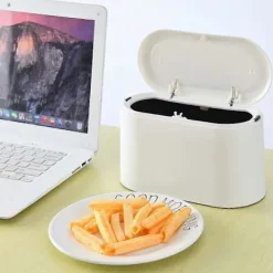 Best Mini Soptunna med Lock, Liten Soptunna, Skrivbordssoptunna, Bänkskiva Mini Soptunnor, Liten Papperskorg, Vit