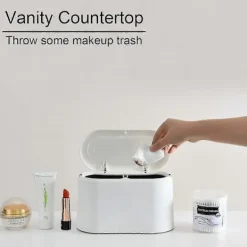 Best Mini Soptunna med Lock, Liten Soptunna, Skrivbordssoptunna, Bänkskiva Mini Soptunnor, Liten Papperskorg, Vit
