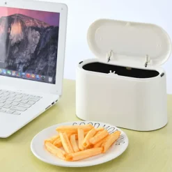 Mini Soptunna med Lock, Liten Soptunna, Skrivbordssoptunna, Bänkskiva Mini Soptunnor, Liten Papperskorg, Vit