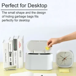 Mini Soptunna med Lock, Liten Soptunna, Skrivbordssoptunna, Bänkskiva Mini Soptunnor, Liten Papperskorg, Vit