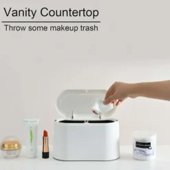 Mini Soptunna med Lock, Liten Soptunna, Skrivbordssoptunna, Bänkskiva Mini Soptunnor, Liten Papperskorg, Vit