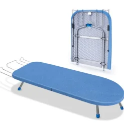 Best VRIETINA Mini Strykbord, Fällbart Kompakt Strykbord, med Strykjärnshållare och Upphängningskrok, 83 x 31 cm, Blå