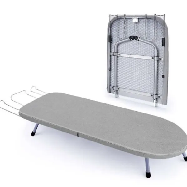 Discount VRIETINA Mini Strykbord, Fällbart Kompakt Strykbord, med Strykjärnsstöd och Hängkrok, 83 x 31 cm, Grå