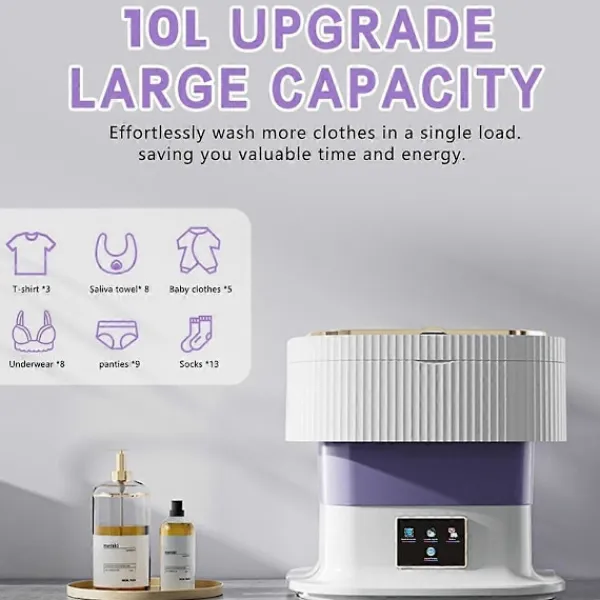 Mini Tvättmaskin, 10L Portabel Tvättmaskin och Torktumlare Lämplig för Lägenheter, Studenthem, Hotell EU-kontakt