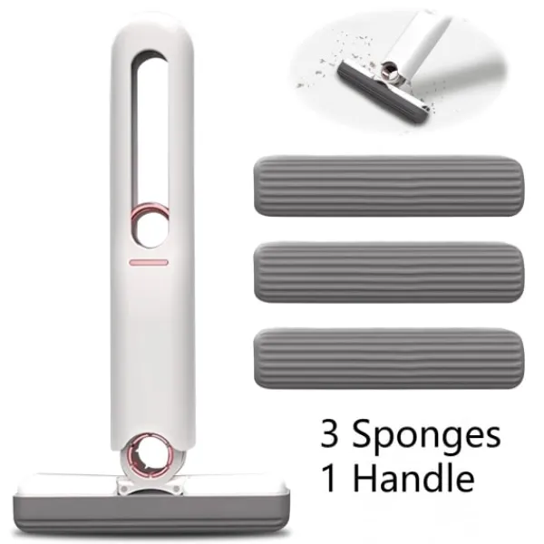 Hot Minimopp, Bärbar Självpressande Svampmopp, Handsfree Rengöring Minimopp för Badrum, Kök (3 Bomullsvastar och 1 Presshandtag) 2 set