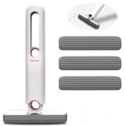 Clearance Minimopp, bärbar självpressande svampmopp, handlös rengöringsminimopp för badrum, kök (3 bomullssvampar och 1 klämhandtag) 1 set