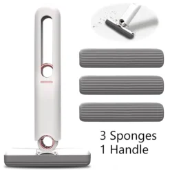 Clearance Minimopp, bärbar självpressande svampmopp, handlös rengöringsminimopp för badrum, kök (3 bomullssvampar och 1 klämhandtag) 1 set
