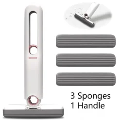 Clearance Mini-mopp, bärbar självvridande svampmopp, handsfree-rengöring minimopp för badrum, kök (3 bomullssvampar och 1 klämhandtag) 2 set