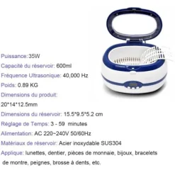 ECLshop 600ML Blå Ultraljudstvätt Blue White