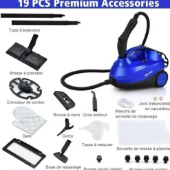 Clearance COSTWAY Mångsidig Ångtvätt 2000W För Dammkvalster-Reservoar 1,5L, 19 Tillbehör 4,0 Bar-LED-Indikator-108℃- Blå