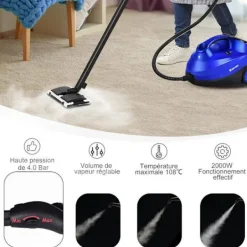 Clearance COSTWAY Mångsidig Ångtvätt 2000W För Dammkvalster-Reservoar 1,5L, 19 Tillbehör 4,0 Bar-LED-Indikator-108℃- Blå