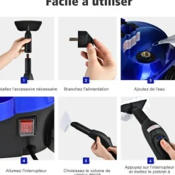 Clearance COSTWAY Mångsidig Ångtvätt 2000W För Dammkvalster-Reservoar 1,5L, 19 Tillbehör 4,0 Bar-LED-Indikator-108℃- Blå