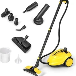 Sale COSTWAY Mångsidig ångtvätt 2000W för vägglöss - 5 BAR - 15 tillbehör och manometrar - 1,8L tank - 160°C - 4 hjul - Gul