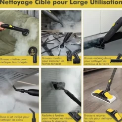 Sale COSTWAY Mångsidig ångtvätt 2000W för vägglöss - 5 BAR - 15 tillbehör och manometrar - 1,8L tank - 160°C - 4 hjul - Gul