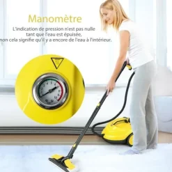 Sale COSTWAY Mångsidig ångtvätt 2000W för vägglöss - 5 BAR - 15 tillbehör och manometrar - 1,8L tank - 160°C - 4 hjul - Gul