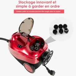 COSTWAY Mångsidig Ångtvättare 2000W för Sänglöss - 1,5L Behållare, 19 Tillbehör, 4,0 Bar, LED Indikator, 108℃, Röda kvalster Blå