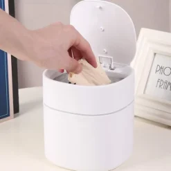 Outlet Modern Mini-sopkorg i plast med lock - Papperskorg för badrum, skrivbord, bordsskiva eller soffbord - Kassera bomullsrondeller, sminksponser