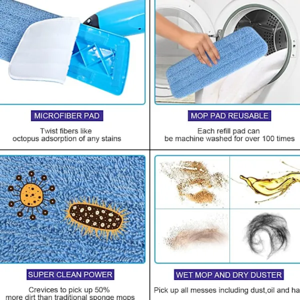 Hot unbranded Mop Pads, 6 stycken Mikrofiber Rengöringsdynor Blå