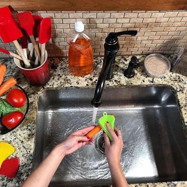 Outlet Multifunktionell kökssvamp i silikon | Antibakteriell diskborste i livsmedelskvalitet KLB