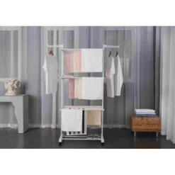 New HERZBERG Multifunktions torkställ - - HG8034-WHT - 20m torklinje - Rostfritt stål - Inomhus/utomhus