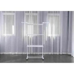 New HERZBERG Multifunktions torkställ - - HG8034-WHT - 20m torklinje - Rostfritt stål - Inomhus/utomhus