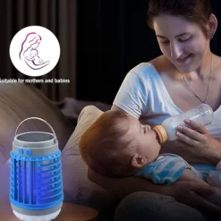 Myggdödare, 2024 ny solcellsladdad vattentät myggdödande lampa, bärbar lämplig för trädgård, camping och picknick Blue with hook