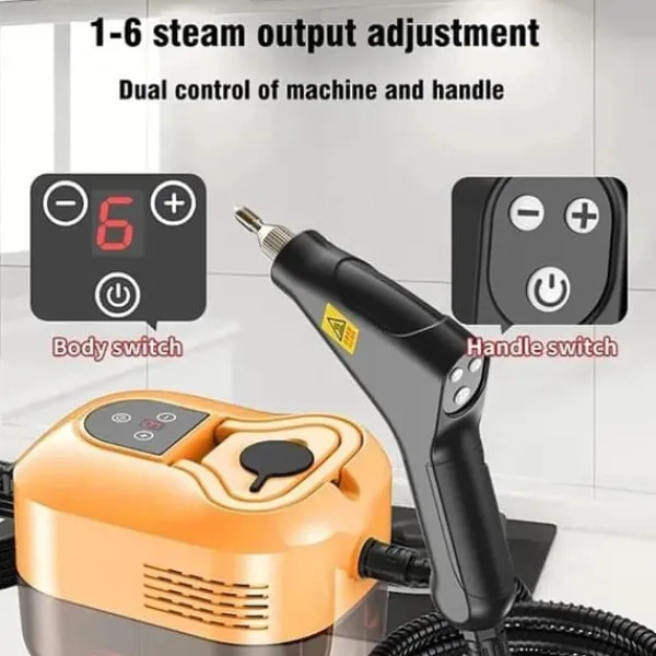 Online Ångrenare för Hem & Bil - 2500W Handhållen Tryckångare | 15 sekunders Uppvärmning | 6 Ångnivåer | 1,2L Vattentank - Perfekt för Djuprengöring Black