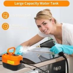 Online Ångrenare för Hem & Bil - 2500W Handhållen Tryckångare | 15 sekunders Uppvärmning | 6 Ångnivåer | 1,2L Vattentank - Perfekt för Djuprengöring Black